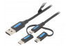 USB-2.0 KAAPELI A-USB-B/USB-C/microUSB 0,5m