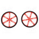 Wheel red Shaft: D spring push-in Ø: 90mm Shaft dia: 3mm W: 10mm