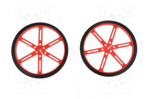 Wheel red Shaft: D spring push-in Ø: 90mm Shaft dia: 3mm W: 10mm