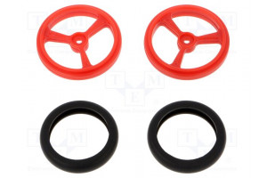 Wheel red Shaft: knurled push-in,screw Ø: 40mm Shaft dia: 4.8mm