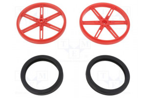 Wheel red Shaft: knurled push-in,screw Ø: 90mm Shaft dia: 5.8mm