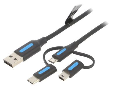 Vention USB-2.0 KAAPELI A-UROS / USB-C/micro-B/mini-B 0,5m
