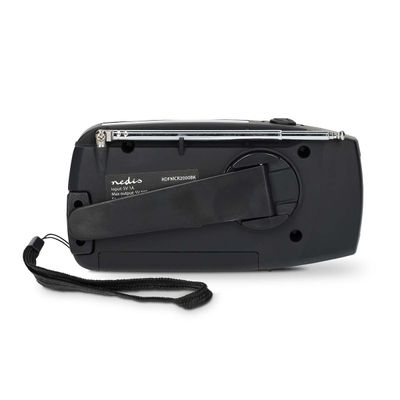 Kannettava AM/FM-hätäradio aurinkopaneellilla ja kampigeneraattorilla