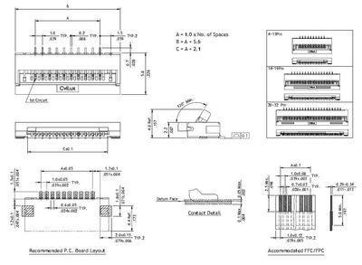 FFC 1,0mm 20pole  smd bottom ZIF Sn tube