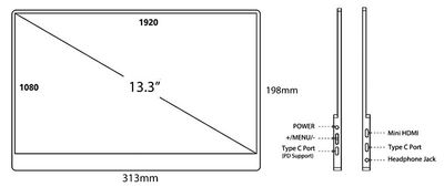 CrowVi 13,3" USB-C,mHDMI FullHD IPS +TOUCH