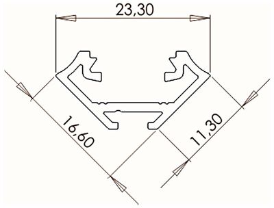 ALU PROFIILILISTA LED-NAUHALLE KULMA HOPEA 2m