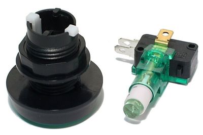 MIKROKYTKIN ISOLLA PAINIKKEELLA JA VIHREÄLLÄ 12V LEDIVALOLLA