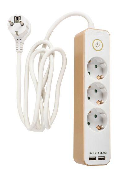 BENE 3-OSAINEN H05VV-F JATKOJOHTO + KYTKIN, 2,1A 2 X USB, LITTEÄLLÄ PISTOTULPALLA BENE 3-OSAINEN H05VV-F JATKOJOHTO + KYTKIN, 2,1A 2 X USB, LITTEÄLLÄ PISTOTULPALLA