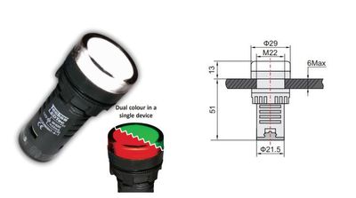 LED-MERKKIVALO Ø22mm 230V PUNAINEN/VIHREÄ