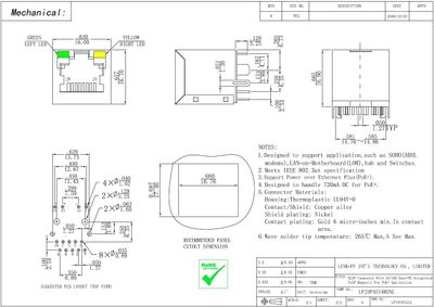 RJ45 Ethernet 100Mb muuntajilla piirilevylle POE+