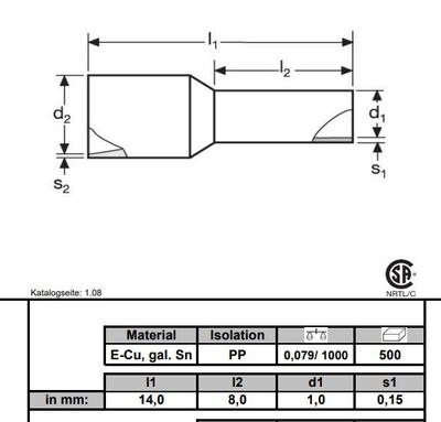 PÄÄTEHOLKKI 0,5mm2 VALKOINEN 100kpl pussi