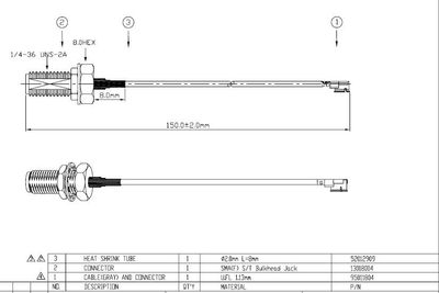 U.FL - SMA(F) Bulkhead  Jack 1,13mm L-150mm