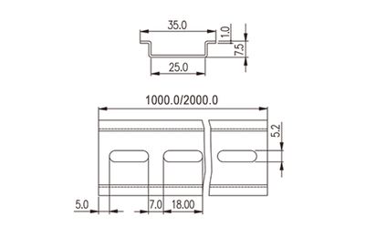 Dinkle TS-35N-1000, DIN Rail, steel, 1000mm length, 35mm wide