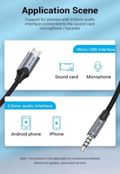 Vention 3,5mm 4-NAPAPLUGI / MICRO USB KAAPELI 1m Vention 3,5mm 4-NAPAPLUGI / MICRO USB KAAPELI 1m