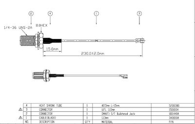 U.FL - SMA(F) Bulkhead Jack 1,13mm L-230mm