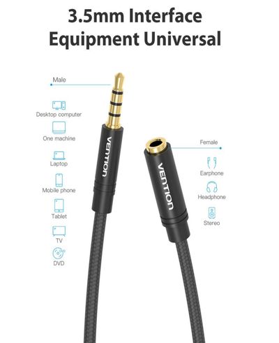 Vention 3,5mm 4-NAPAPLUGI JATKOJOHTO 0,5m