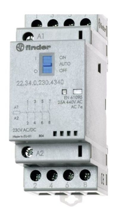KONTAKTORI DIN-KISKOON 2NO+2NC. 12VDC / 25A