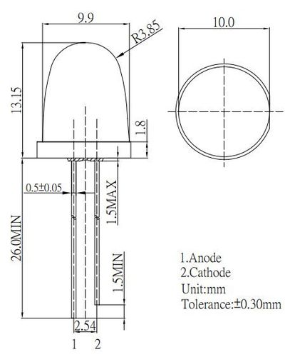 LED 10mm KYLMÄN VALKOINEN 100cd 8ast