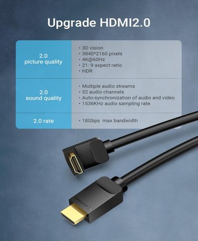 Vention HDMI-KAAPELI KULMALIITTIMELLÄ 1,5m