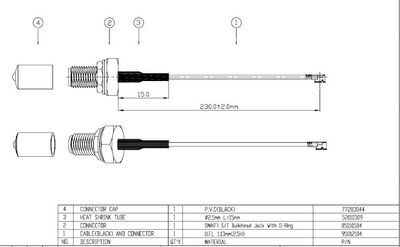 U.FL 1.13mm SMA (F) w O-ring  L-230mm