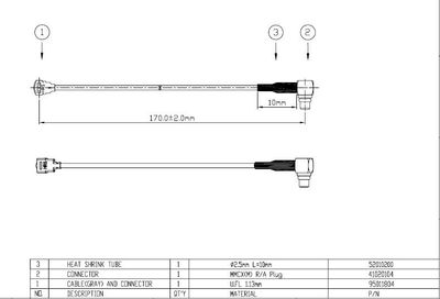 U.FL - MMCX uros kulma mikrokoaksiaali välikaapeli 170mm