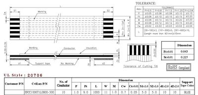 FFC kaapeli 1,0mm 10nap. Tinattu 1000mm