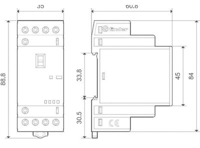 KONTAKTORI DIN-KISKOON 2NO+2NC. 12VDC / 25A