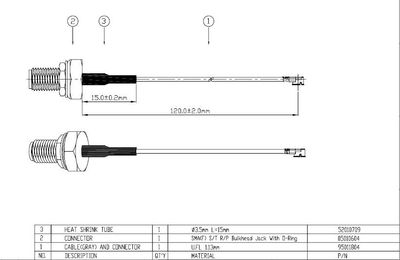 U.FL - SMA(F)RP-ST bulkh.+Oring 1,13mm L120mm