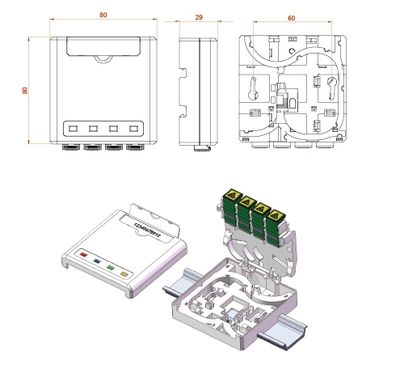 VALOKUITU PÄÄTEKOTELO DIN-KISKOON 80x80x29mm VALOKUITU PÄÄTEKOTELO DIN-KISKOON 80x80x29mm