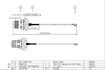 U.FL - TNC(F)Bulkhead 1,32mm L-135mm