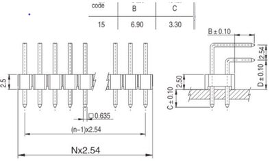 2-RIVINEN PIIKKIRIMA KULMA 2x6 R2,54 2-RIVINEN PIIKKIRIMA KULMA 2x6 R2,54