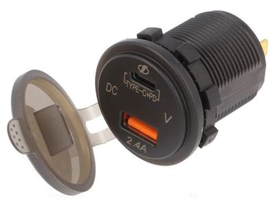 PANEELIASENNETTAVA AUTOLATURI USB A/C-LAITTEILLE 2,4A 18W-2 porttinen