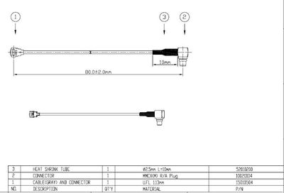 U.FL - MMCX uros kulma mikrokoaksiaali välikaapeli 80mm