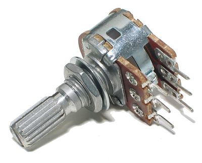 PCB POTENTIOMETRI STEREO 6mm URITETTU AKSELI 1kohm PCB POTENTIOMETRI STEREO 6mm URITETTU AKSELI 1kohm