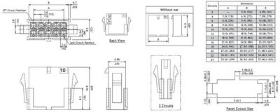 3,0mm 8pole male wire w/o panel clips UL94V-0