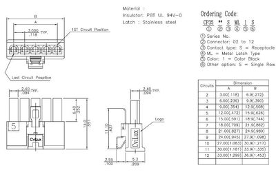 3,0mm 4pole female wire metal latch UL 94V-0