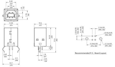 USB-B  pysty naaras piirilevylle