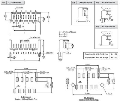 1.27mm Flat Cable conn 6pole smd male no pegs t&r