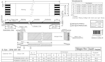 FFC kaapeli 0,5mm 80nap. 80cm Kullattu 55mm EMI suoja FFC kaapeli 0,5mm 80nap. 80cm Kullattu 55mm EMI suoja