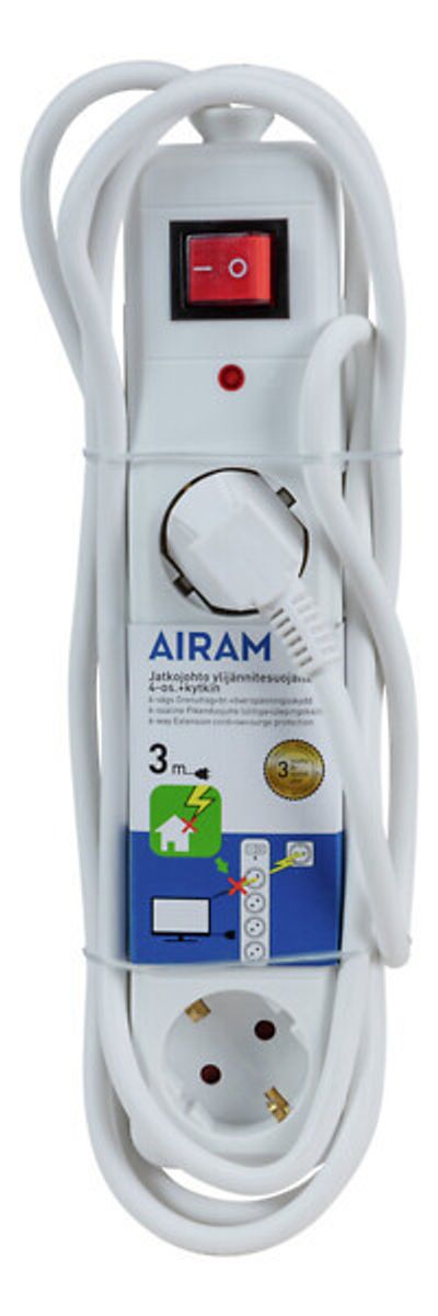 4-OS JATKOJOHTO+KYTKIN YLIJÄNNITESUOJALLA 3m 4-OS JATKOJOHTO+KYTKIN YLIJÄNNITESUOJALLA 3m