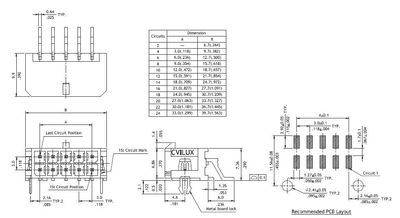 3,0mm 6pole smd male horizontal, boardlock, Sn