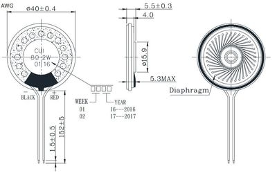 PIENOISKAIUTIN Ø40mm 500mW 8ohm PIENOISKAIUTIN Ø40mm 500mW 8ohm